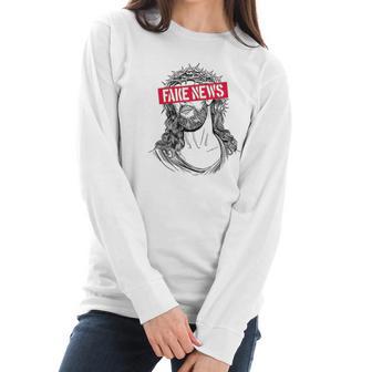 Blackcraft Antichrist Jesus Fake News Skeptic Atheist Women Long Sleeve Tshirt | Favorety UK