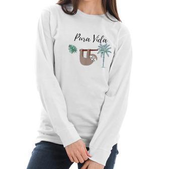 Costa Rica Pura Vida Sloth Palm Tree Women Long Sleeve Tshirt | Favorety DE