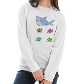 Cute Daddy Shark And Sons Best Christmas Gifts For Dad Women Long Sleeve Tshirt | Favorety AU