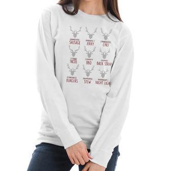 Deer Dasher Sausage Dancer Jerky Prancer Chili Tacos Christmas Shirt Women Long Sleeve Tshirt | Favorety AU