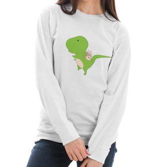 Dinosaur Piggy Backing Sloth Kitty Cat Funny Trex Women Long Sleeve Tshirt | Favorety UK