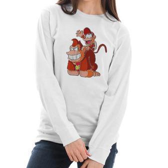 Donkey And Diddy Kong Piggy Back Ride Cute Gaming Women Long Sleeve Tshirt | Favorety AU