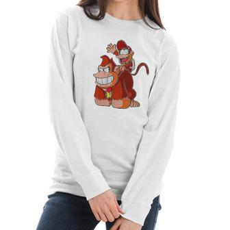 Donkey And Diddy Kong Piggy Back Ride Cute Women Long Sleeve Tshirt | Favorety AU