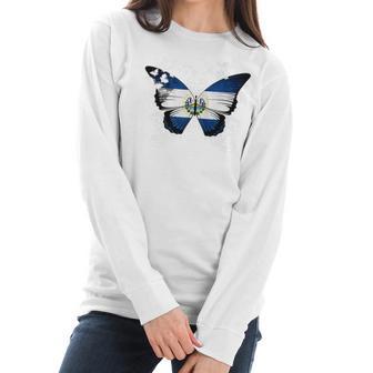 El Salvador Flag Salvadoran Flag Butterfly Women Long Sleeve Tshirt | Favorety DE