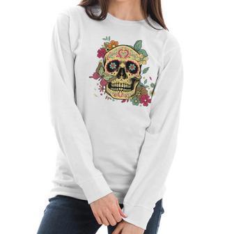 Floral Sugar Skull Dia De Los Muertos Dead Women Girl Women Long Sleeve Tshirt | Favorety UK