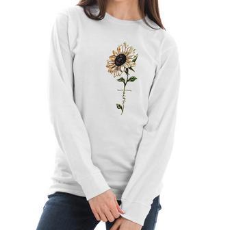 Foulian Sunflower Faith Cross Faith Christian Women Long Sleeve Tshirt | Favorety