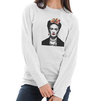 Frida Kahlo With Flowers Poster Artwork Women Long Sleeve Tshirt | Favorety CA