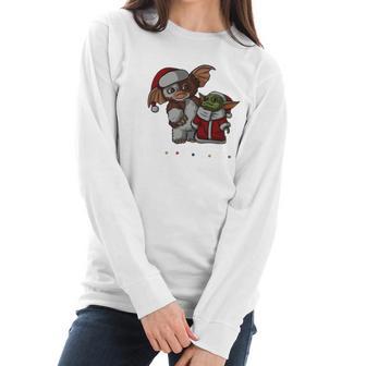 Friends Christmas Baby Yoda And Baby Gizmo Santa Women Long Sleeve Tshirt | Favorety