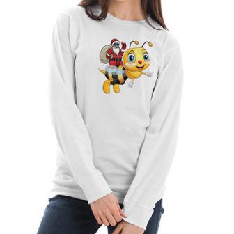 Funny Bee Christmas Santa Riding On Honey Bee Women Long Sleeve Tshirt | Favorety UK