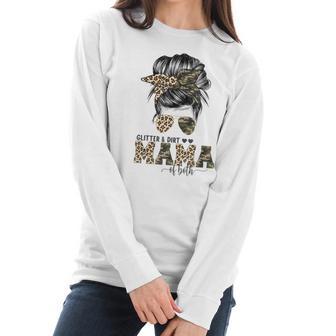 Glitter And Dirt Mama Of Both Leopard Camo Mothers Day Gift Women Long Sleeve Tshirt | Favorety AU