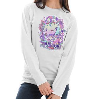 Kawaii Pastel Goth Cute And Creepy Axolotl Knife V2 Men Women T-Shirt Graphic Print Casual Unisex Tee Women Long Sleeve Tshirt | Favorety