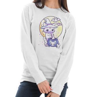 Womens Kawaii Pastel Goth Cute Creepy Witch Cat Wicca V-Neck Women Long Sleeve Tshirt | Favorety DE