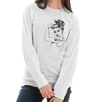 Lgbt Girl Power Pin Up Retro Art By Anne Cha Flag Gay Pride Women Long Sleeve Tshirt | Favorety UK