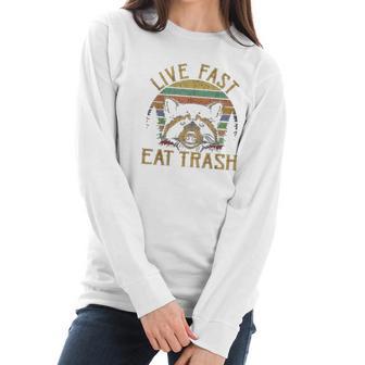 Live Fast Eat Trash Racoon Retro Vintage Trash Pandas Women Long Sleeve Tshirt | Favorety