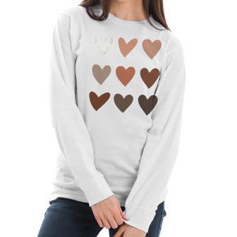 Melanin Skin Tone Hearts Be Kind Black History Month Women Long Sleeve Tshirt | Favorety