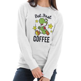 Nintendo Super Mario Yoshi Stars First Coffee Women Long Sleeve Tshirt | Favorety CA