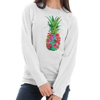 Pineapple Flowers Aloha Hawaii Vintage Hawaiian Women Long Sleeve Tshirt | Favorety