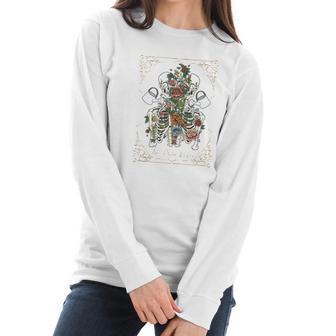 The Plant Lover Tarot Card Skeleton Skull Flowers Plants Women Long Sleeve Tshirt | Favorety CA