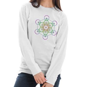 Rainbow Metatrons Cube Sacred Geometry Women Long Sleeve Tshirt | Favorety DE