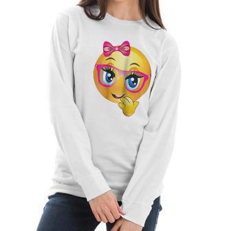 Smiling Girl Bling Face With Pink Glasses Women Emojis Women Long Sleeve Tshirt | Favorety