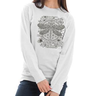 Spiritual Dragonfly Yoga Design Leonardo Da Vinci Vintage Women Long Sleeve Tshirt | Favorety AU