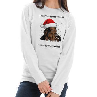 Star Wars Chewie Santa Hat Ugly Christmas Sweater T-Shirt Women Long Sleeve Tshirt | Favorety UK