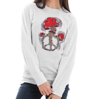 Trippy Magic Mushrooms Peace Sign 70S Women Long Sleeve Tshirt | Favorety