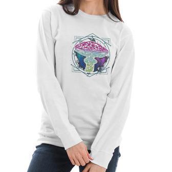 Trippy Sacred Geometry Mushroom Women Long Sleeve Tshirt | Favorety DE