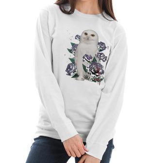 A White Owl And Purple Roses Women Long Sleeve Tshirt | Favorety UK