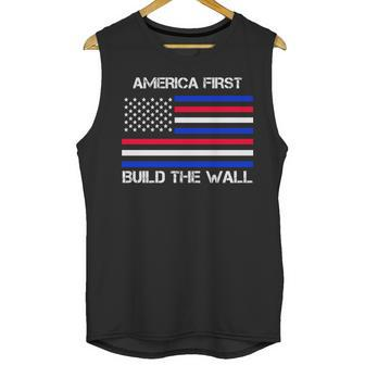 America First Build The Wall Flag Men Tank Top | Favorety
