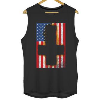 Burned Upside & Down Cross American Flag Satanism Men Tank Top | Favorety AU