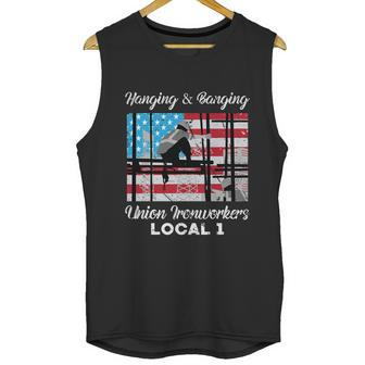 Hanging And Banging Union Ironworkers Us Flag Labor Day Gift Graphic Design Printed Casual Daily Basic Men Tank Top | Favorety