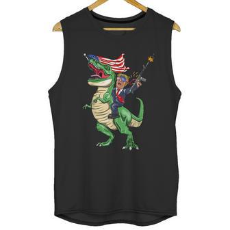 Machine Gun Trump On Rex Dinosaur With American Flag Graphic Design Printed Casual Daily Basic Men Tank Top | Favorety