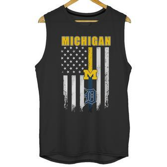 Official Michigan Michigan Wolverines Detroit Tigers American Flag Shirt Men Tank Top | Favorety
