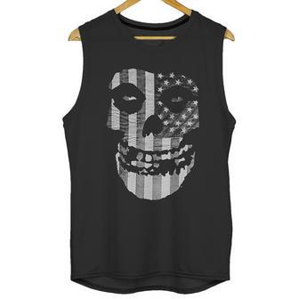 Popfunk Misfits Officially Licensed Gray American Flag Skull Men Tank Top | Favorety