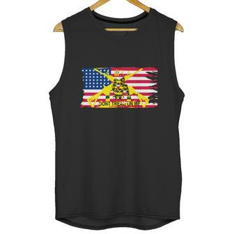 Mens Worn American Flag With Dont Tread On Me Ga Men Tank Top | Favorety