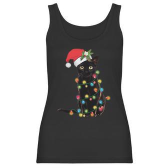 Black Santa Cat Tangled Up In Lights Christmas Santa Women Tank Top | Favorety AU