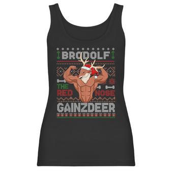 Brodolf The Red Nose Gainzdeer Gym Ugly Christmas Sweater Women Tank Top | Favorety