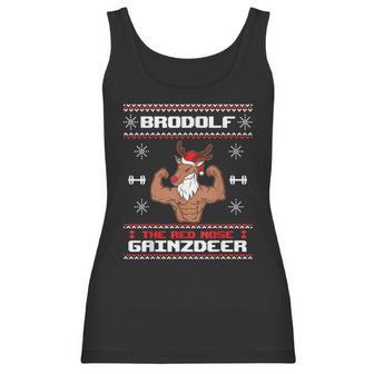 Brodolf The Red Nose Gainzdeer Gym Ugly Christmas Sweater Women Tank Top | Favorety