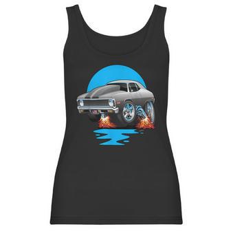 Classic Seventies Muscle Car Funny Dragster Hot Rod Cartoon Women Tank Top | Favorety