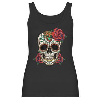 Floral Sugar Skull Day Of Dead Dia De Los Muertos Women Women Tank Top | Favorety