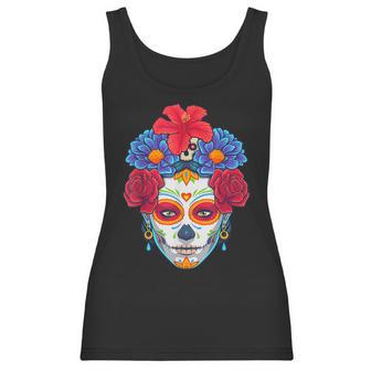 Floral Sugar Skull Day Of The Dead Dia De Muertos Women Women Tank Top | Favorety CA