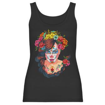 Flowers Sugar Skull Day Of The Dead Dia De Muertos Womens Women Tank Top | Favorety DE