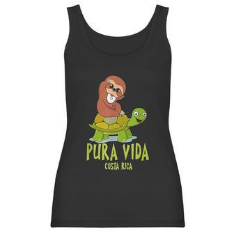 Funny Sloth Riding Turtle Pura Vida Costa Rica Women Tank Top | Favorety