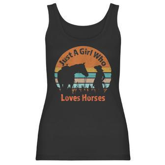 Just A Girl Who Loves Her Horse Retro Sunset Silhouette Gift Women Tank Top | Favorety UK