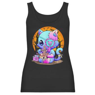 Kawaii Creepy Cat Eating Ramen Noodles Pastel Goth Halloween Men Women T-Shirt Graphic Print Casual Unisex Tee Women Tank Top | Favorety UK