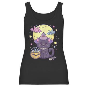 Kawaii Pastel Goth Cute Creepy Halloween Black Cat Witch Hat Men Women T-Shirt Graphic Print Casual Unisex Tee Women Tank Top | Favorety AU