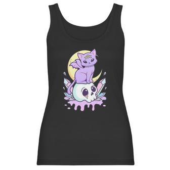 Womens Kawaii Pastel Goth Cute Creepy Witchy Cat And Skull V-Neck Women Tank Top | Favorety UK