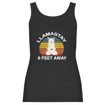 Llamastay 6 Feet Away Cute Yoga Llama Stay Social Distancing Women Tank Top | Favorety