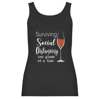 Lucoin Wine Surviving Social Distancing One Glass At A Time Women Tank Top | Favorety AU